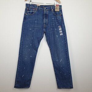 Levi's 501 Jeans Men's Size 36x34 Blue Denim Stretch Paint Splatter Button Fly